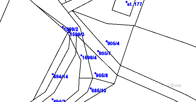 Parcela st. 905/7 v KÚ Líšno, Katastrální mapa