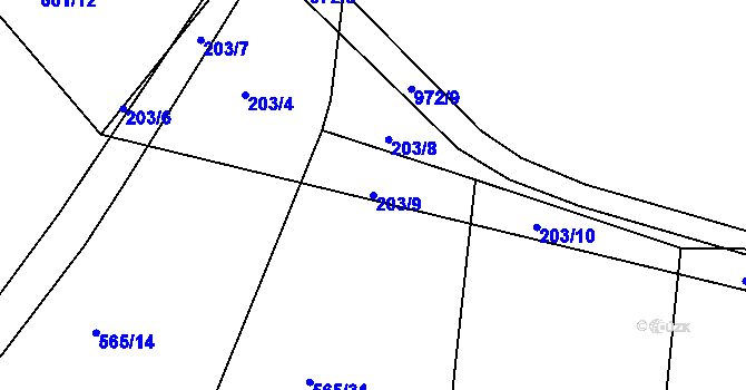 Parcela st. 203/9 v KÚ Líšno, Katastrální mapa