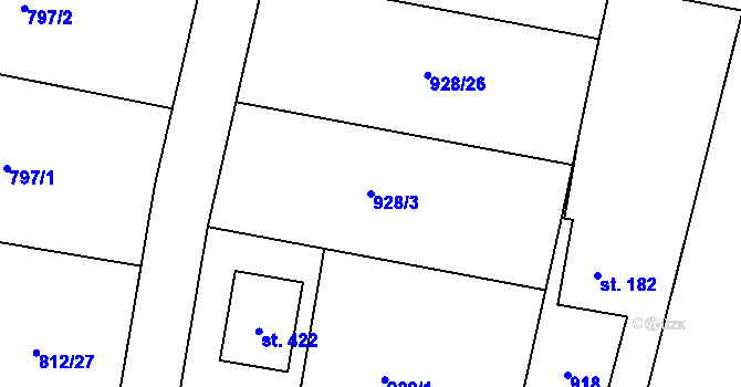 Parcela st. 928/3 v KÚ Líšno, Katastrální mapa