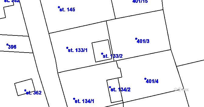 Parcela st. 133/2 v KÚ Líšno, Katastrální mapa