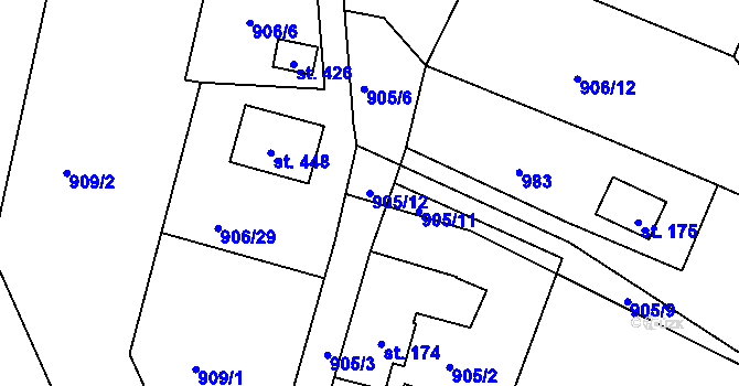 Parcela st. 905/12 v KÚ Líšno, Katastrální mapa