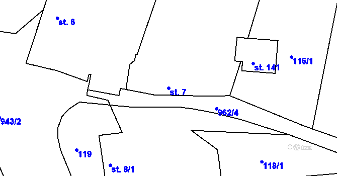 Parcela st. 7 v KÚ Nesvačily u Bystřice, Katastrální mapa