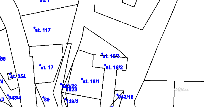 Parcela st. 18/3 v KÚ Nesvačily u Bystřice, Katastrální mapa