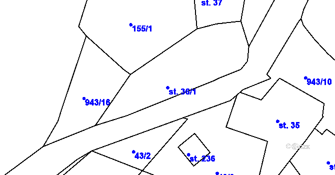 Parcela st. 36/1 v KÚ Nesvačily u Bystřice, Katastrální mapa