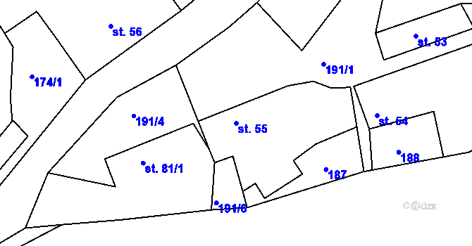 Parcela st. 55 v KÚ Nesvačily u Bystřice, Katastrální mapa