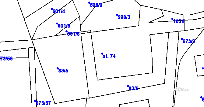 Parcela st. 74 v KÚ Nesvačily u Bystřice, Katastrální mapa