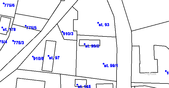 Parcela st. 99/2 v KÚ Nesvačily u Bystřice, Katastrální mapa