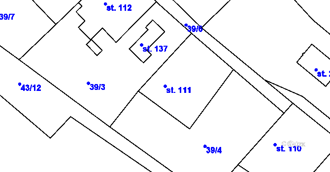 Parcela st. 111 v KÚ Nesvačily u Bystřice, Katastrální mapa