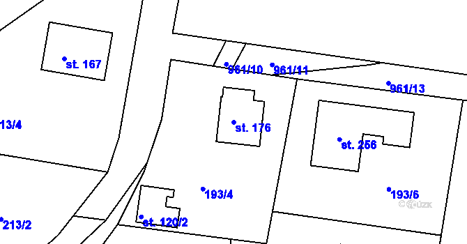 Parcela st. 176 v KÚ Nesvačily u Bystřice, Katastrální mapa