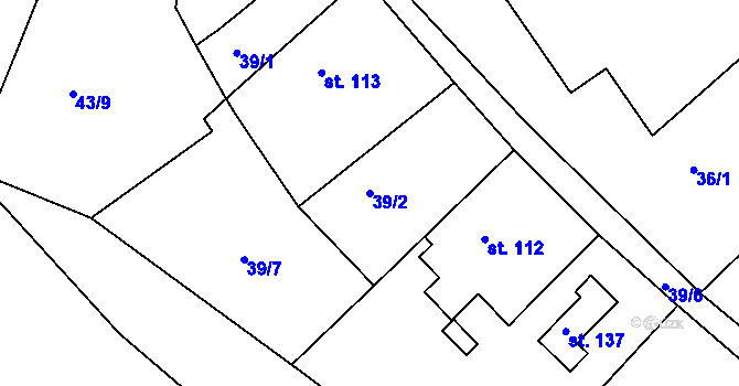 Parcela st. 39/2 v KÚ Nesvačily u Bystřice, Katastrální mapa