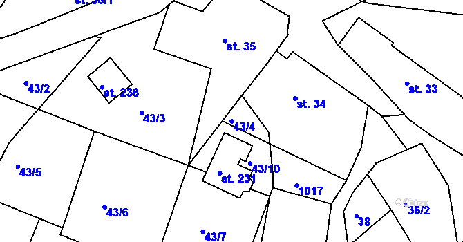 Parcela st. 43/4 v KÚ Nesvačily u Bystřice, Katastrální mapa