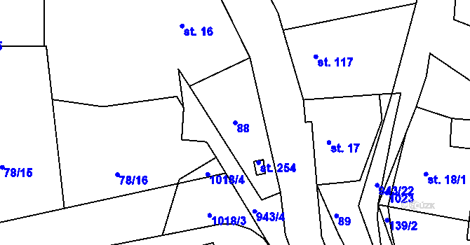 Parcela st. 88 v KÚ Nesvačily u Bystřice, Katastrální mapa