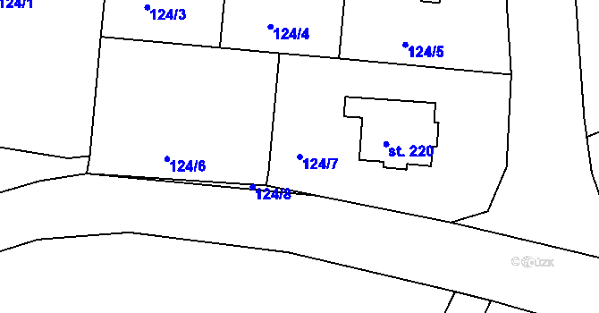 Parcela st. 124/7 v KÚ Nesvačily u Bystřice, Katastrální mapa