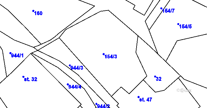 Parcela st. 154/3 v KÚ Nesvačily u Bystřice, Katastrální mapa
