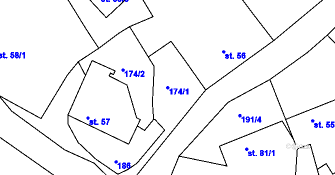 Parcela st. 174/1 v KÚ Nesvačily u Bystřice, Katastrální mapa