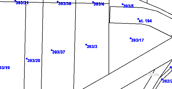 Parcela st. 393/3 v KÚ Nesvačily u Bystřice, Katastrální mapa