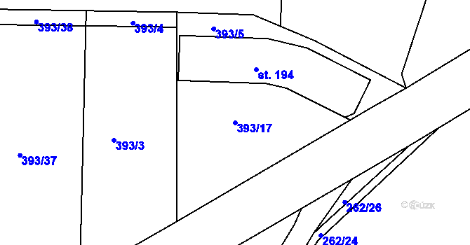 Parcela st. 393/17 v KÚ Nesvačily u Bystřice, Katastrální mapa