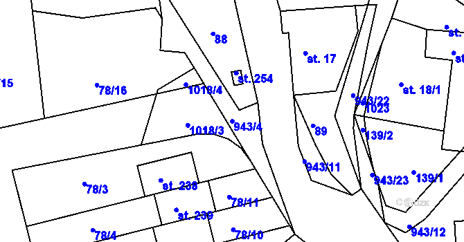 Parcela st. 943/4 v KÚ Nesvačily u Bystřice, Katastrální mapa
