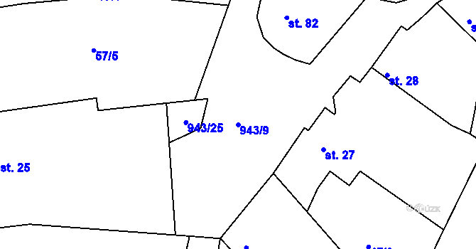 Parcela st. 943/9 v KÚ Nesvačily u Bystřice, Katastrální mapa