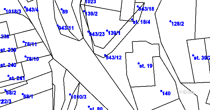 Parcela st. 943/12 v KÚ Nesvačily u Bystřice, Katastrální mapa