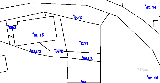 Parcela st. 87/1 v KÚ Nesvačily u Bystřice, Katastrální mapa
