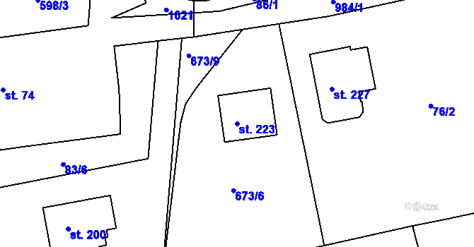 Parcela st. 223 v KÚ Nesvačily u Bystřice, Katastrální mapa