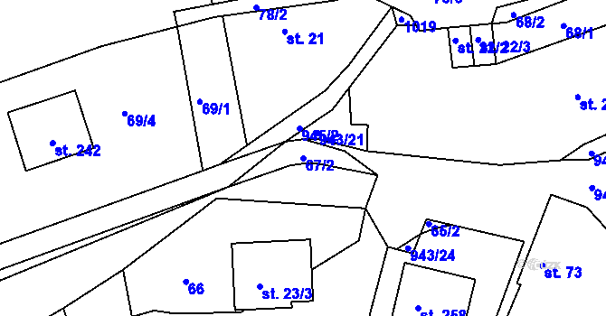 Parcela st. 67/2 v KÚ Nesvačily u Bystřice, Katastrální mapa