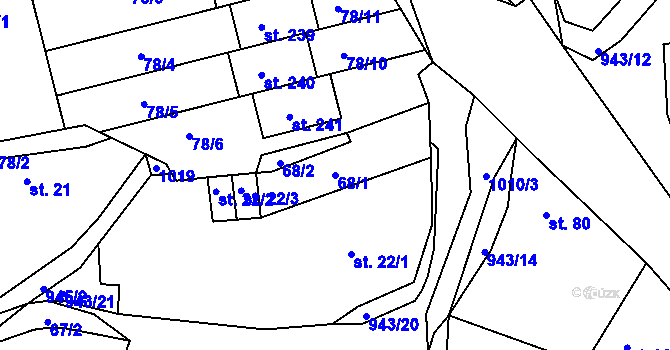 Parcela st. 68/1 v KÚ Nesvačily u Bystřice, Katastrální mapa