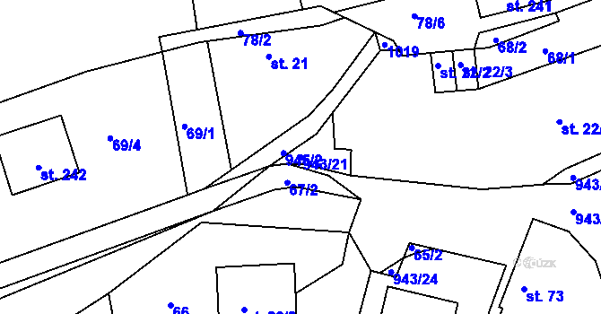 Parcela st. 943/21 v KÚ Nesvačily u Bystřice, Katastrální mapa