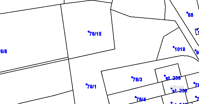Parcela st. 78/1 v KÚ Nesvačily u Bystřice, Katastrální mapa