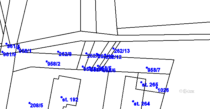 Parcela st. 262/12 v KÚ Nesvačily u Bystřice, Katastrální mapa