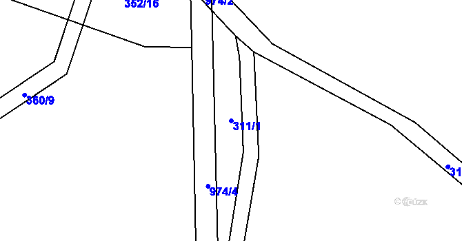Parcela st. 311/1 v KÚ Nesvačily u Bystřice, Katastrální mapa