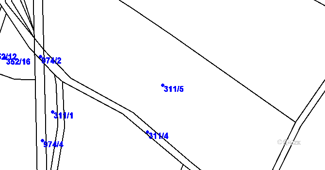 Parcela st. 311/5 v KÚ Nesvačily u Bystřice, Katastrální mapa