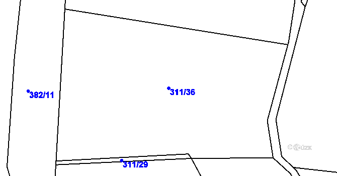 Parcela st. 311/36 v KÚ Nesvačily u Bystřice, Katastrální mapa