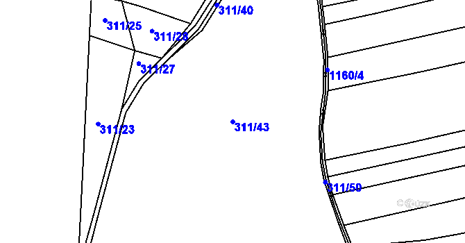 Parcela st. 311/43 v KÚ Nesvačily u Bystřice, Katastrální mapa