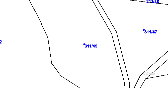 Parcela st. 311/45 v KÚ Nesvačily u Bystřice, Katastrální mapa
