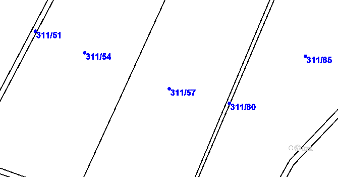 Parcela st. 311/57 v KÚ Nesvačily u Bystřice, Katastrální mapa