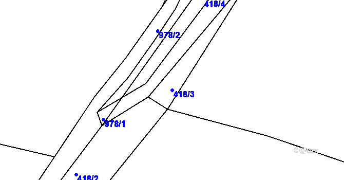 Parcela st. 418/3 v KÚ Nesvačily u Bystřice, Katastrální mapa