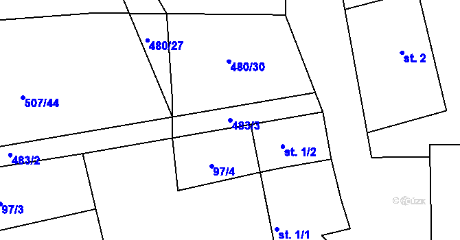 Parcela st. 483/3 v KÚ Nesvačily u Bystřice, Katastrální mapa