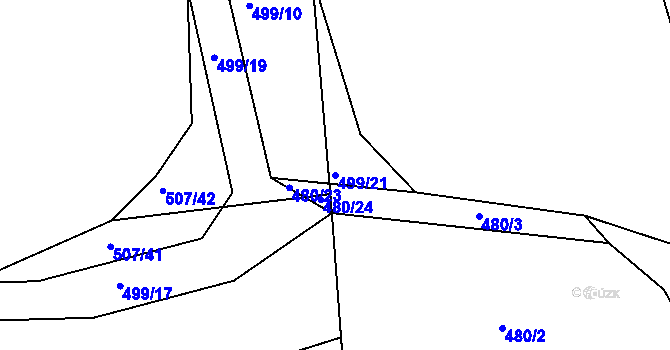 Parcela st. 499/21 v KÚ Nesvačily u Bystřice, Katastrální mapa