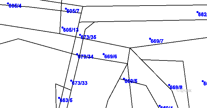 Parcela st. 669/6 v KÚ Nesvačily u Bystřice, Katastrální mapa