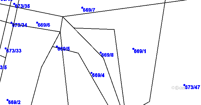 Parcela st. 669/8 v KÚ Nesvačily u Bystřice, Katastrální mapa