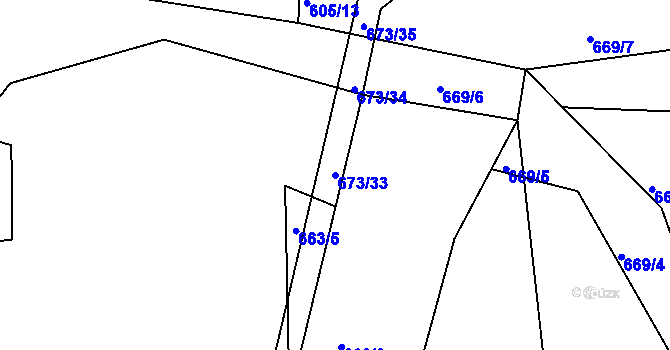Parcela st. 673/33 v KÚ Nesvačily u Bystřice, Katastrální mapa