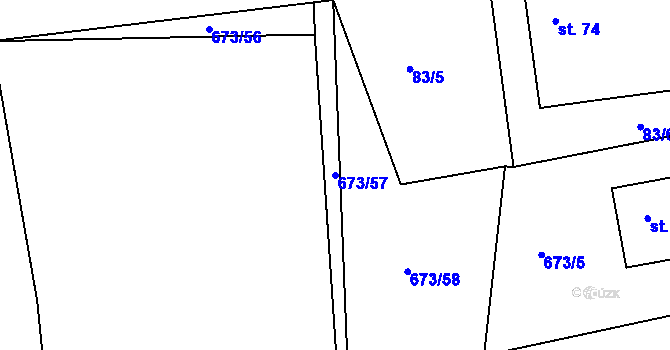 Parcela st. 673/57 v KÚ Nesvačily u Bystřice, Katastrální mapa