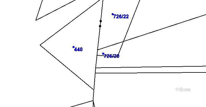 Parcela st. 726/20 v KÚ Nesvačily u Bystřice, Katastrální mapa