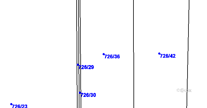 Parcela st. 726/36 v KÚ Nesvačily u Bystřice, Katastrální mapa