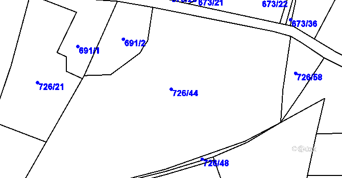 Parcela st. 726/44 v KÚ Nesvačily u Bystřice, Katastrální mapa