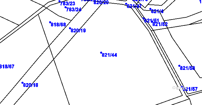 Parcela st. 821/44 v KÚ Nesvačily u Bystřice, Katastrální mapa