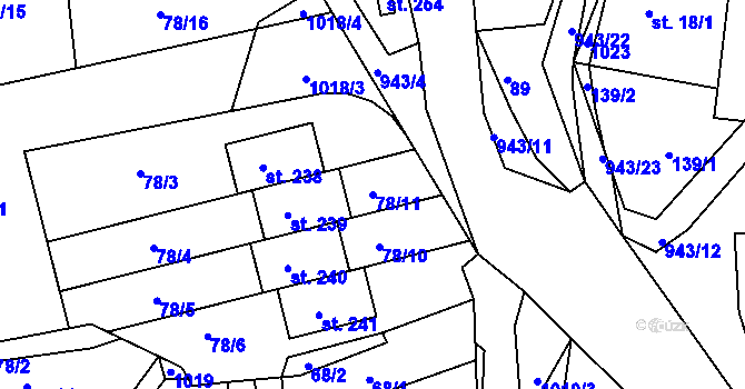 Parcela st. 78/11 v KÚ Nesvačily u Bystřice, Katastrální mapa