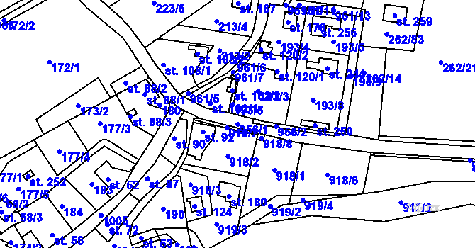 Parcela st. 956/1 v KÚ Nesvačily u Bystřice, Katastrální mapa